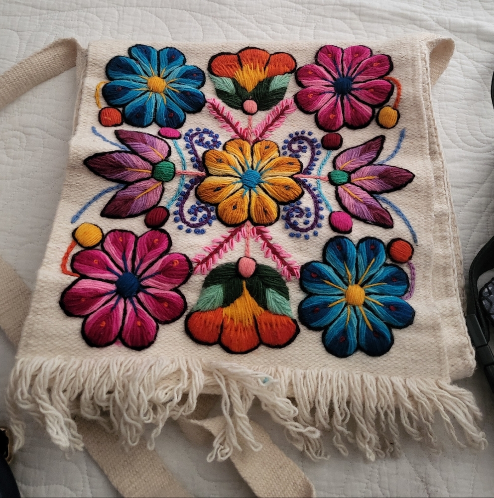 Embroidered Floral Canvas Bag